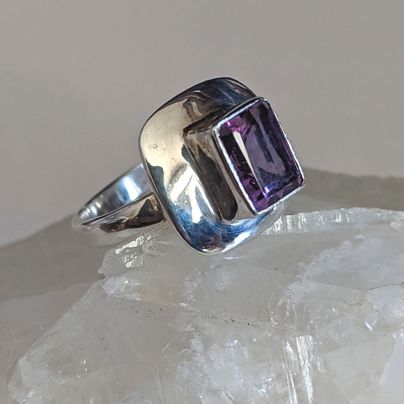 Jewelry - Natural Purple Amethyst, 925 Silver Ring, size 9